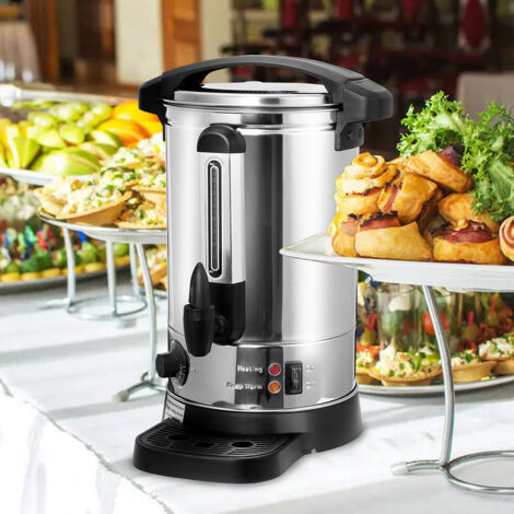 TolleTour Distributeur de Boisson Chaudes 1500W,Chaudière à eau 8L ,Marmite à Vin Chaud en Inox,Thé Café Soupe Dispositif de réchauffement,Thermostat ,Réglage de la température 30-110°C, argentés - Argent