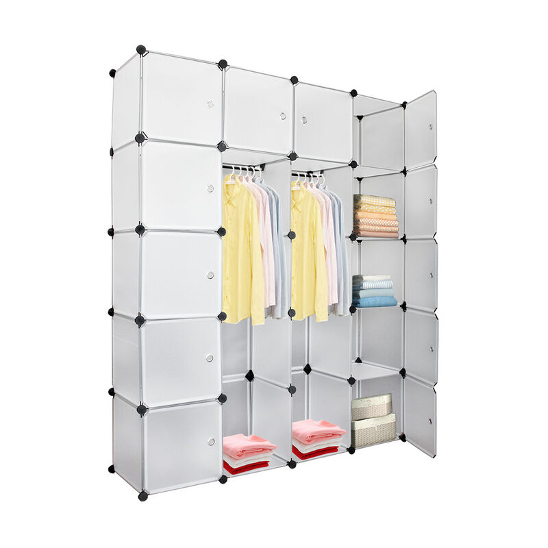 Diy Armoire Penderie Étagère de Rangement en Plastique Meuble de Rangement Portable pour Vêtements Chaussures blanc 20 cubes - Tolletour