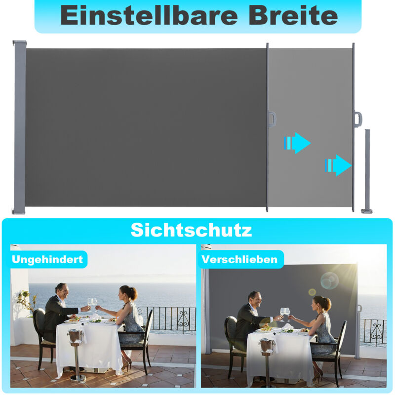 Swanew Auvent latéral Paravent extérieur Brise Vue rétractable pour Jardin Store latéral Balcon terrasse gris 180x600cm