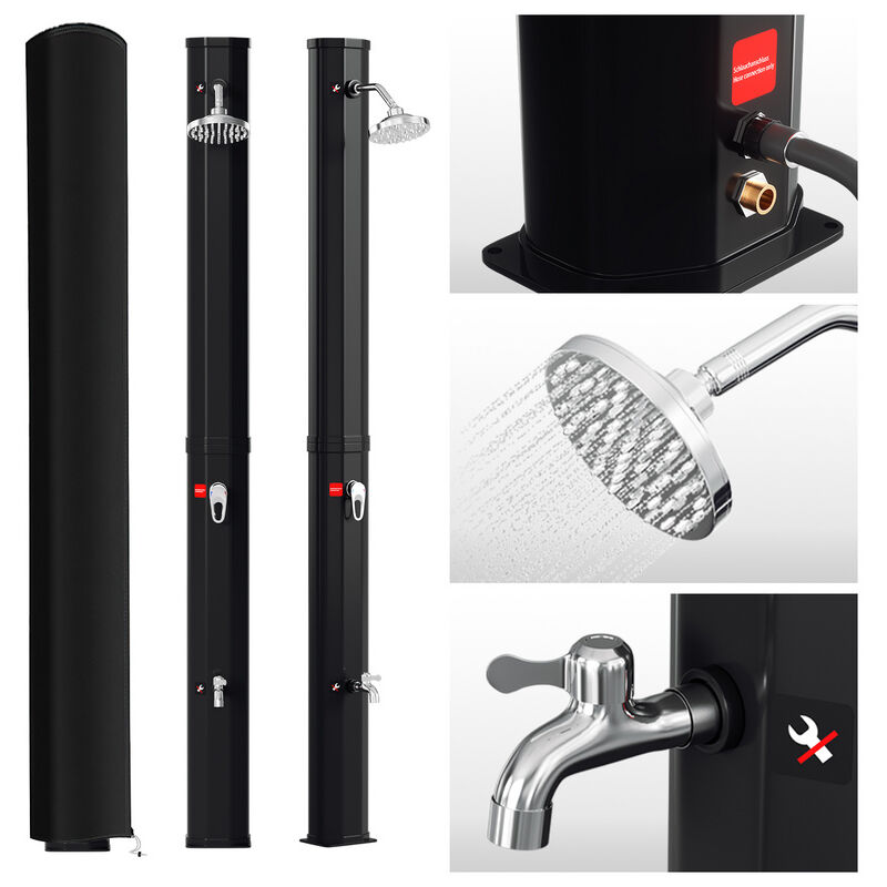 Douche jardin 20L solaire avec pomme ronde, douche de pied, raccord tuyau, matériel de montage, 220 cm - Tolletour