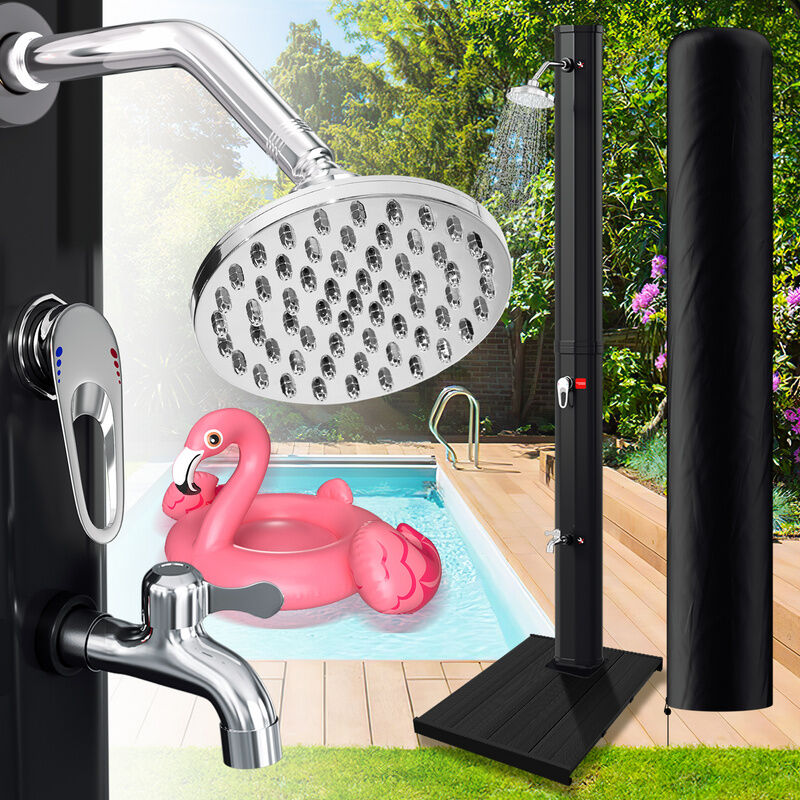 Tolletour - Douche solaire de jardin avec réservoir d'eau de 35L (avec couvercle de protection) avec Elément de sol en pvc