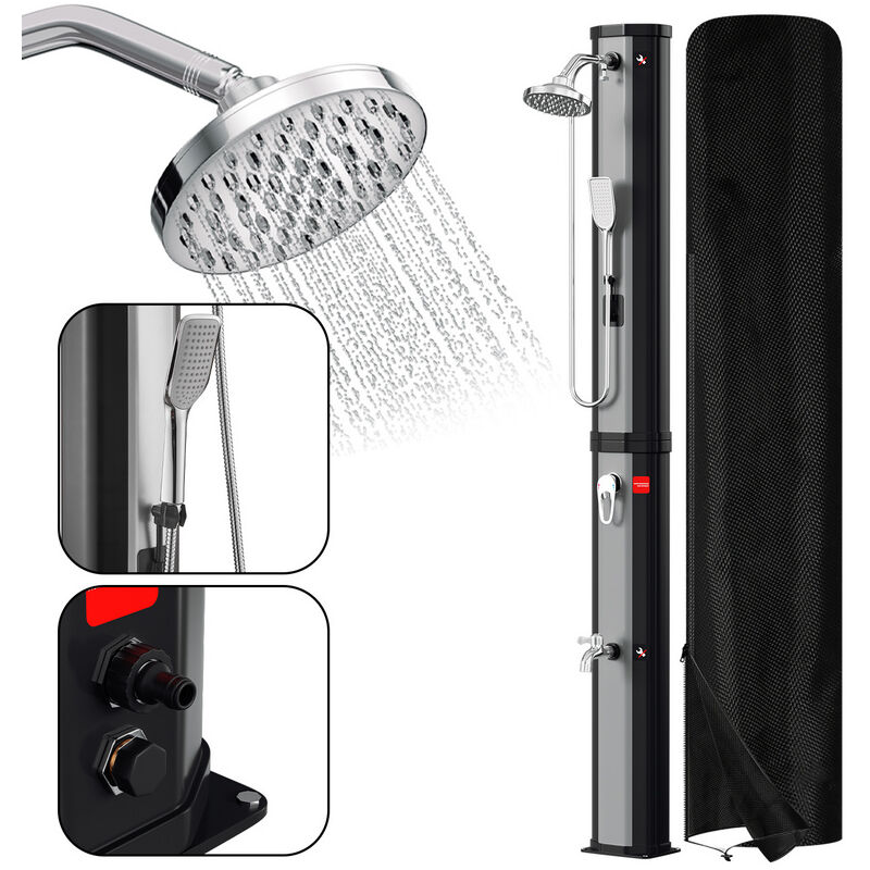 Douche solaire Température jusqu'à 60°C 60L Avec couvercle de protection avec douchette - Tolletour