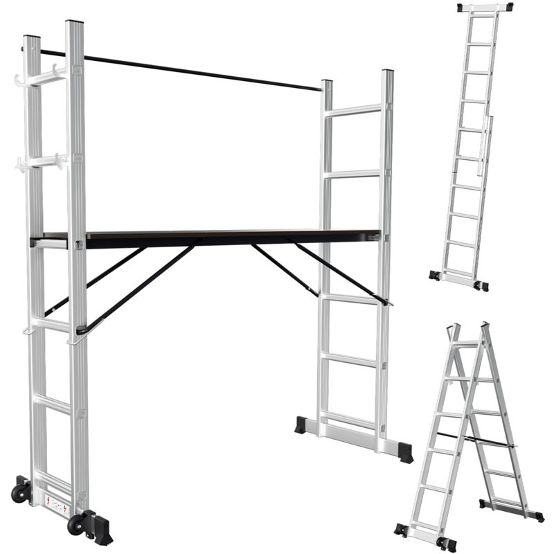 Echafaudage de travail Alu argent Echelle polyvalente 2x6 marches multifonctionnelle Echelle à cadre a Echafaudage de chantier jusqu'à 150kg