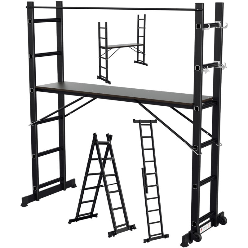 Echafaudage de travail Alu Noir Echelle polyvalente 2x6 marches multifonctionnelle Echelle à cadre a Echafaudage de chantier jusqu'à 150kg - Tolletour