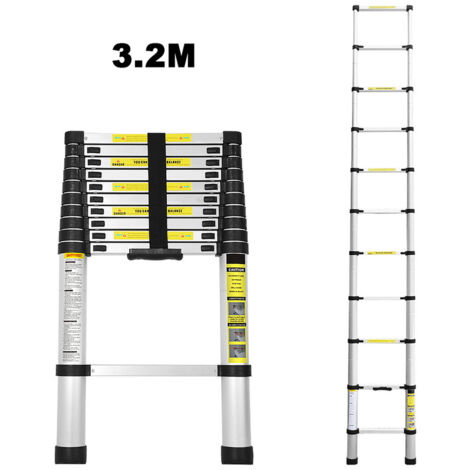 TolleTour Echelle Télescopique 3,2M Silber Échelle pliante télescopique pliable extensible Échelle droite simple charge max. 150 kg
