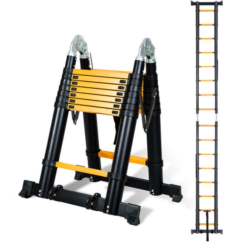 Tolletour - chelle télescopique Aluminium 2.5m+2.5m noir+jaune sans crochets Avec stabilisateur Avec roues charge max. 150 kg