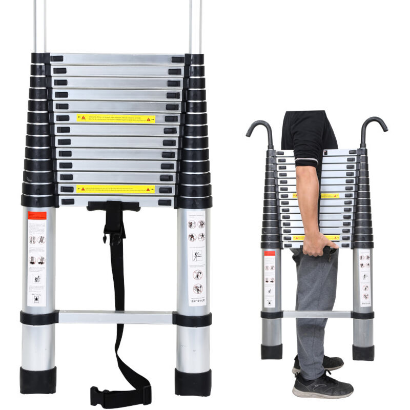 Chelle Télescopique Avec Crochet Escabeau Aluminium Argent 4.4m - Tolletour