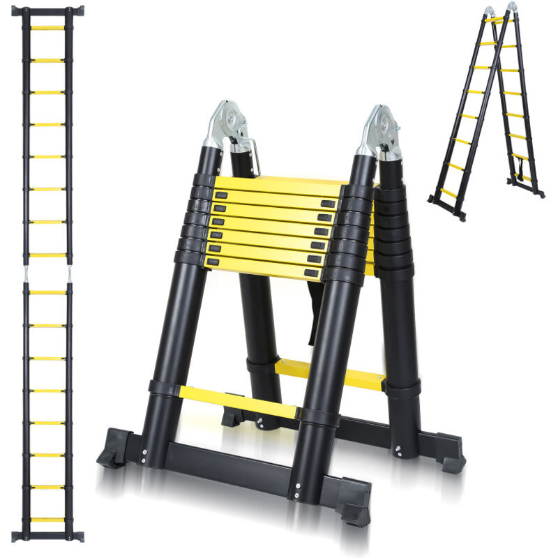 Tolletour - Escabeau télescopique en aluminium noir+jaune 2.5+2.5m