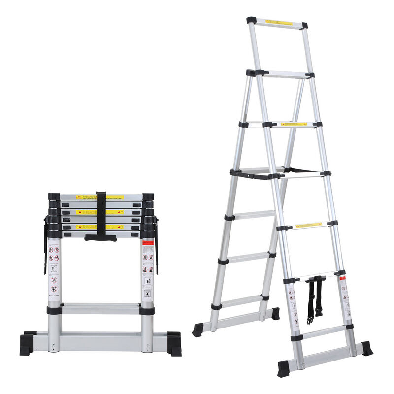 Echelle telescopique Échelle à rallonge légère aluminium antidérapante 1,4m + 1,7m argent échelle à rallonge extensible - Tolletour