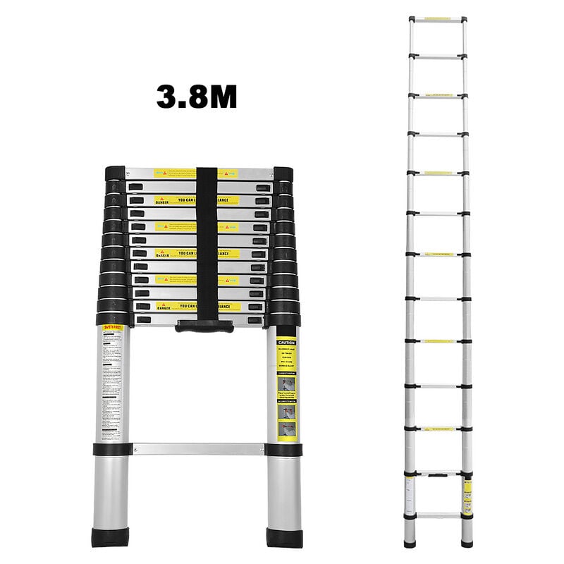 Tolletour - swanew Échelle télescopique télescopique en aluminium de 3,8 m - Escabeau extensible, Échelle de grenier