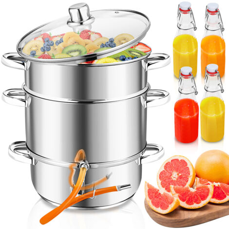 TolleTour Estrazione a vapore 8 L in acciaio inox con 4 bottiglie con tappo a clip – Estrattore per frutta e verdura, Ø 26 cm, lavabile in lavastoviglie, adatto a tutti i tipi di fornelli, compresa l'