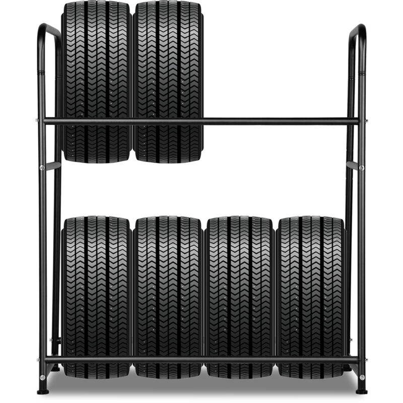Tagère à pneus en fer Porte-pneu Support de pneus solide - Étagère du rangement des 8 pneus durable et robuste 107 x 46 x 117 cm - Tolletour