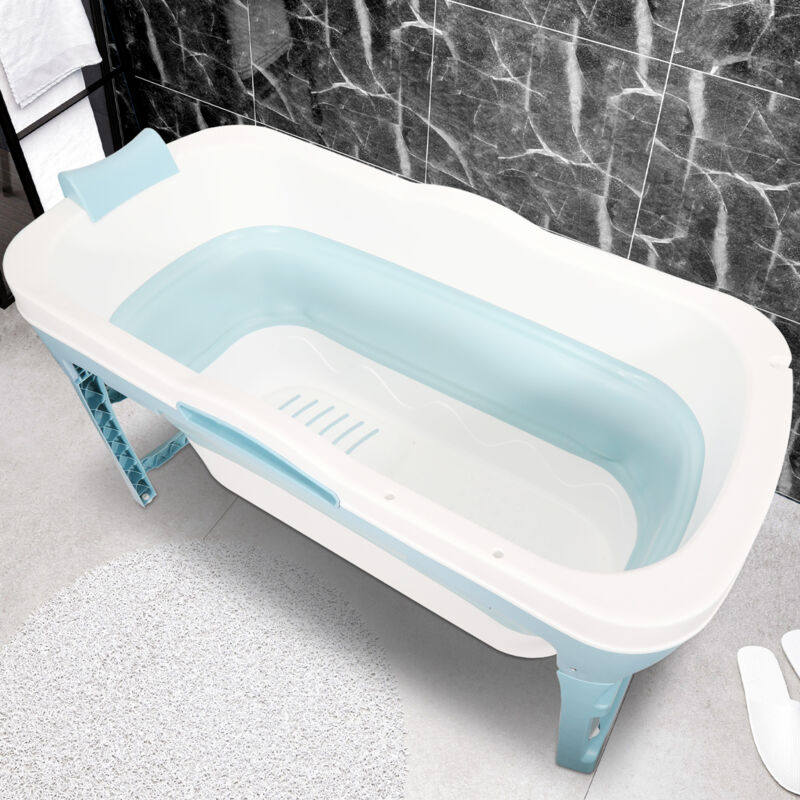 Swanew baignoire adulte Baignoire pliable avec Housse et Rouleaux de Massage, Baignoire Portable, Bleu