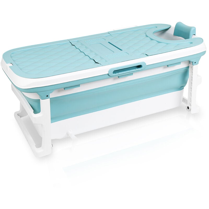 Tolletour - swanew Baignoire bébé Baignoire pliable pour adulte Mobile Baignoire portable avec couverture rouleaux plateau 132x60x50cm