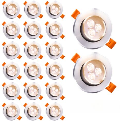 TolleTour Faretti da Incasso LED Orientabili 3W Tondi 85mm per Soffitto Soggiorno Camera Ufficio Cucina Bagno Bianco Caldo 3000K 20 Pezzi