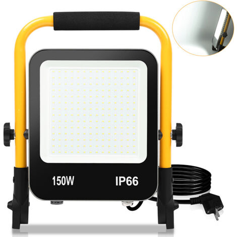 TolleTour Faro LED da cantiere 150W 13000 lm luce fredda, proiettore LED con cavo da 3 m, impermeabile IP66, per uso interno ed esterno