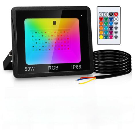 TolleTour Faro LED RGB con telecomando, faro LED RGB 50W, 16 colori e 4 modalità, IP66 per esterni giardino e terrazza