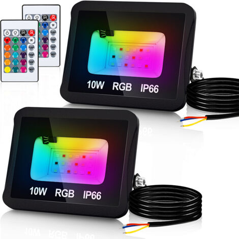 TolleTour Faro LED RGB con telecomando, set 2 x fari LED RGB 10W, 16 colori e 4 modalità, IP66 per esterni giardino e terrazza