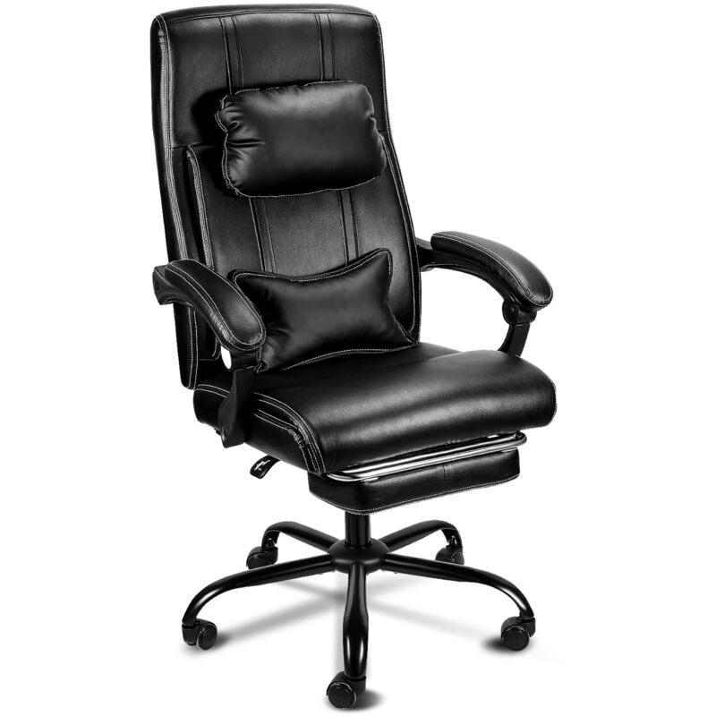 Tolletour - Fauteuil gamer - noir - Chaise gaming - Siège de bureau réglable - Avec repose-pieds télescopique - Ergonomique - Appui-tête - Support