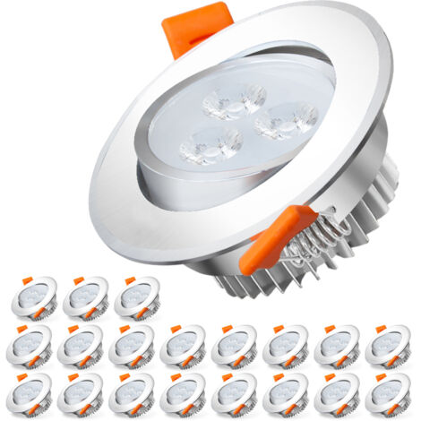 TolleTour Focos de Empotrar LED Orientables 3W Redondos 85mm para Techo Salón Dormitorio Oficina Cocina Baño Blanco Cálido 3000K 20 Piezas