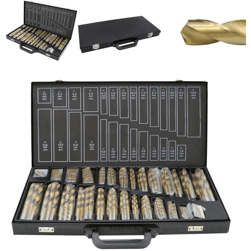 Tolletour - Foret à métal Foret hélicoïdal Foret à bois Foret titan hss Set 1-13mm 230 pièces