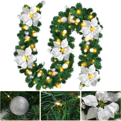 TolleTour Ghirlanda natalizia, elemento decorativo natalizio alimentato a batterie, resistente e versatile, decorazione natalizia, fiori argentati