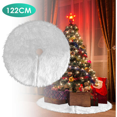 TolleTour Gonna per albero di Natale, 90 cm Copri-base per albero di Natale bianco in pelliccia sintetica Tappeto in peluche Copri-base per albero di Natale