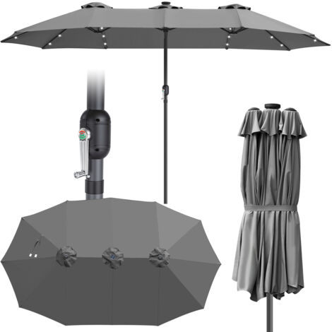TolleTour Grande ombrellone a 3 pannelli Grigio LED – Telo molto ampio per un'ombreggiatura massima