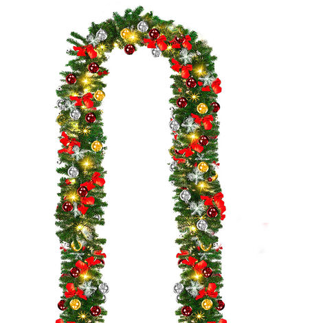 TolleTour Guirlande de Noël, Guirlande Sapin 5m, avec LED Lumières , Pommes pin Baies rouges, Guirlande artificielle Décoration de Noël l'intérieur et l'extérieur (100 lumineuse) - vert