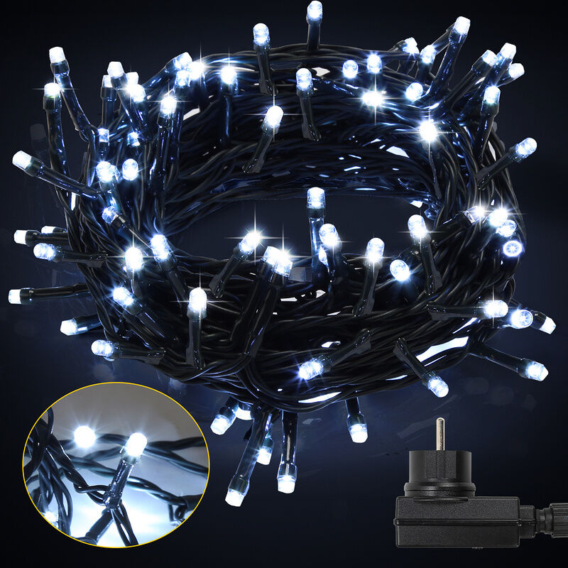 Guirlande lumineuse led 10m 100 LEDs Décoration de Noël – Décoration pour Mariage Noël Intérieur et Extérieur Blanc Froid - Tolletour