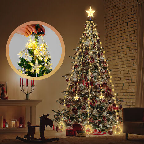 TolleTour Guirlande lumineuse LED Sapin de Noël 200 LEDs 2m Extérieur Guirlande de Noël avec anneau Étoiles Cloches Blanc chaud