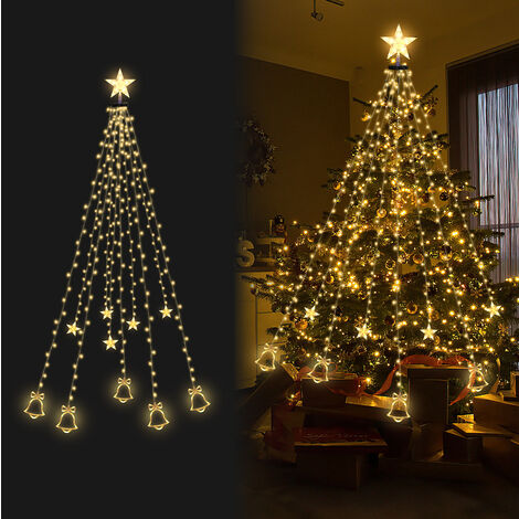 TolleTour Guirlande lumineuse LED Sapin de Noël 200 LEDs 2m Extérieur Guirlande de Noël avec anneau Étoiles Cloches