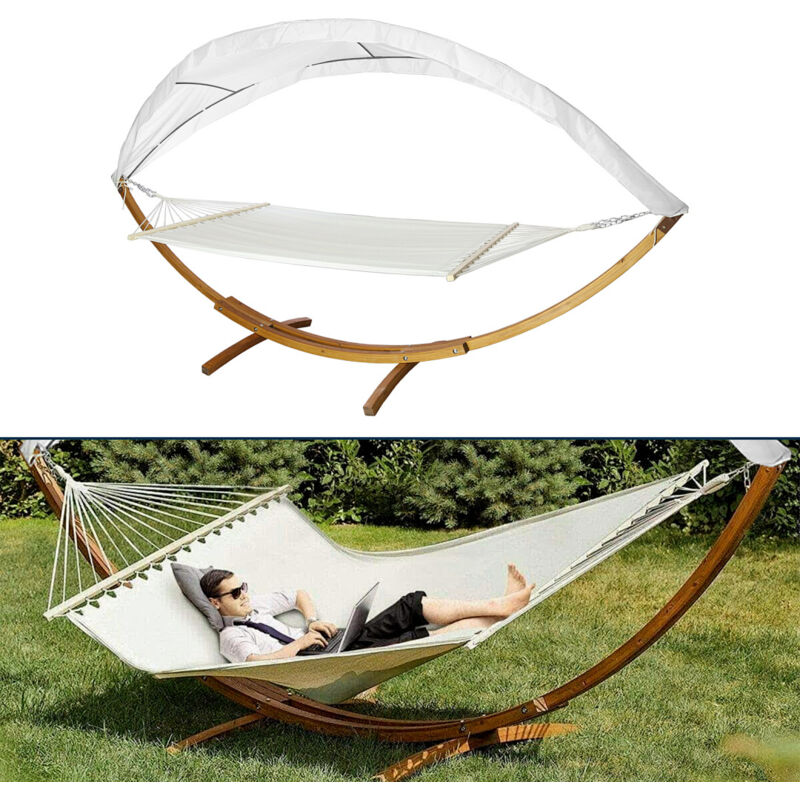 TolleTour Hamac avec support en bois massif 415 × 150 × 210 cm – Hamac double avec auvent – Chaise longue de jardin – Jusqu’à 200 kg