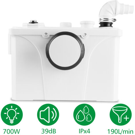 TolleTour Hebeanlage 700W Sanitär Schmutzwasserpumpen Haushalts Hebeanlage Abwasserentsorgung Fäkalienpumpe Für WC, Dusch