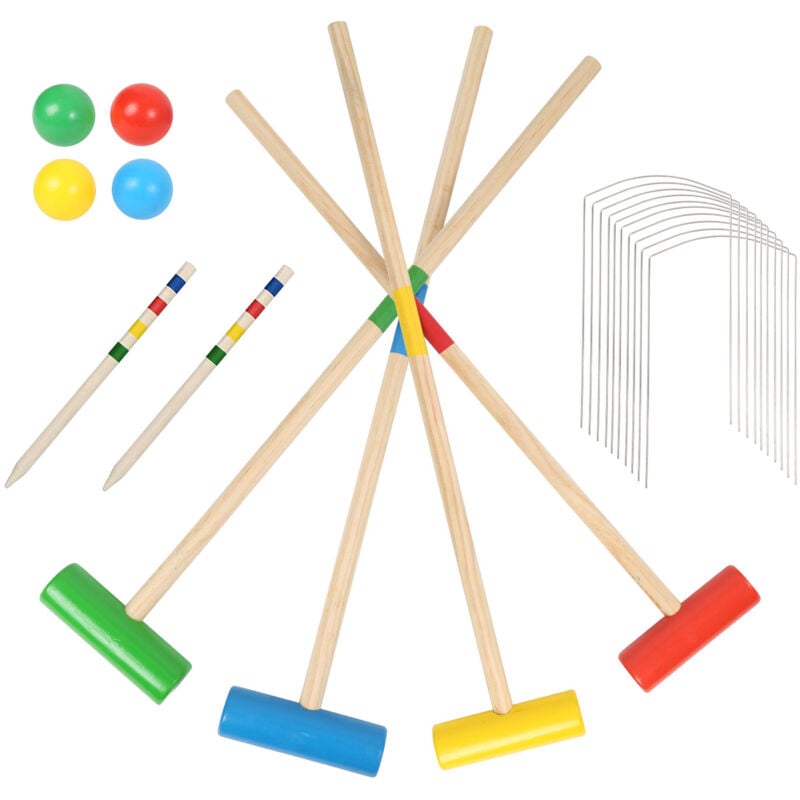Tolletour - Jeu de croquet pour 4 joueurs Set de croquet extérieur Jeu de jardin en bois Enfants Adultes