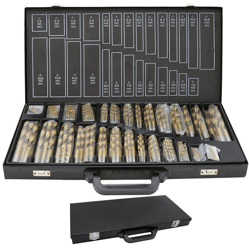 Tolletour - Jeu de forets métalliques HSS-Titane 230 pièces din 338. 1-13mm. Forets en titane. Forets Hélicoïdaux. Assortiment de Forets à Main