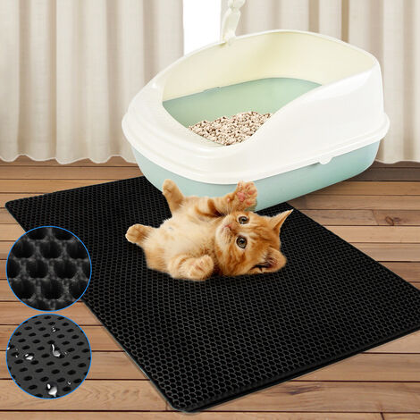 TolleTour Katzenmatte Sonstiges Katzenzubehör Katzenklo Matte Vorleger Katzenstreu Matte Waben Design 78×60cm - Schwarz