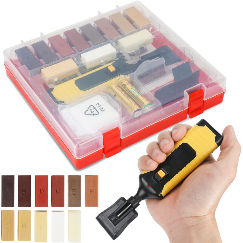 Tolletour - Kit de réparation stratifié 17 pièces. Kit de réparation de la cire pour les surfaces en bois et les carreaux, kit de réparation de bois.