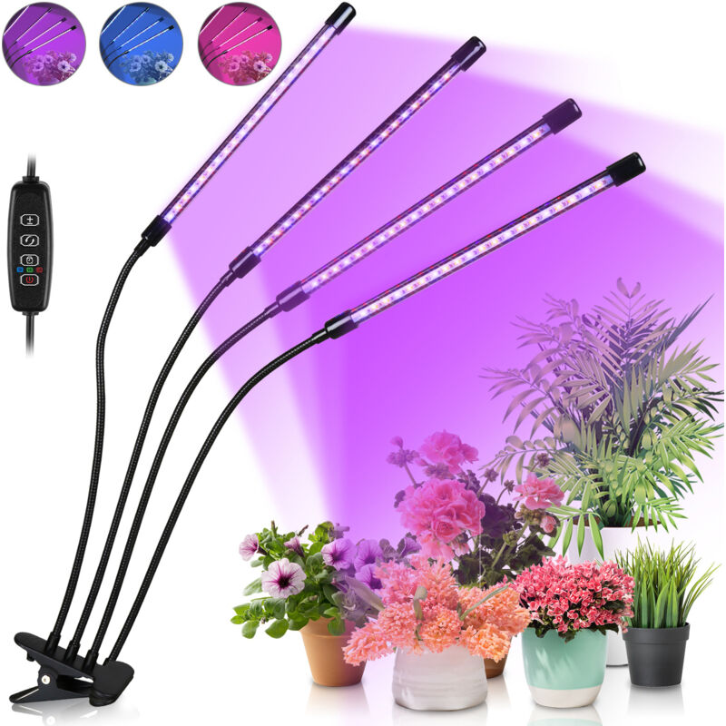 TolleTour Lampe de culture LED plein spectre 3 têtes avec minuteur – 10 niveaux de luminosité, flexible à 360°, lumière USB pour plantes