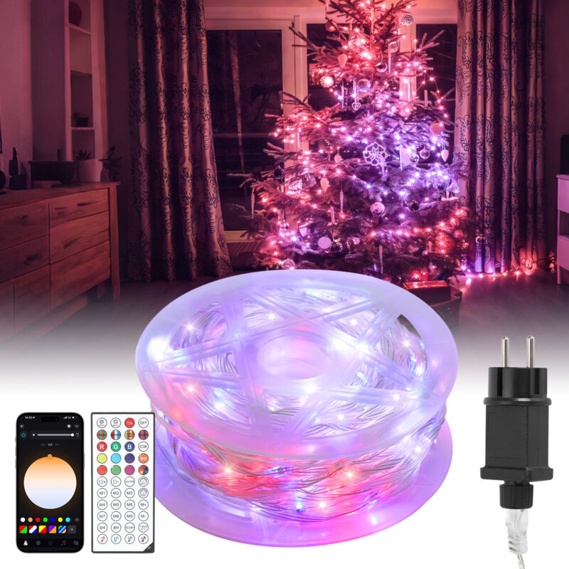 TolleTour LED Guirlande Lumineuse 30m 300 LED Fil de cuivre transparent Éclairage Lumières colorées Lumières LED avec prise 10 modes Extérieur