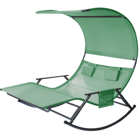 TolleTour Lettino a Dondolo per 2 Persone Verde con Tettuccio, Sdraio da Giardino Doppia 250kg, Impermeabile con Portaoggetti