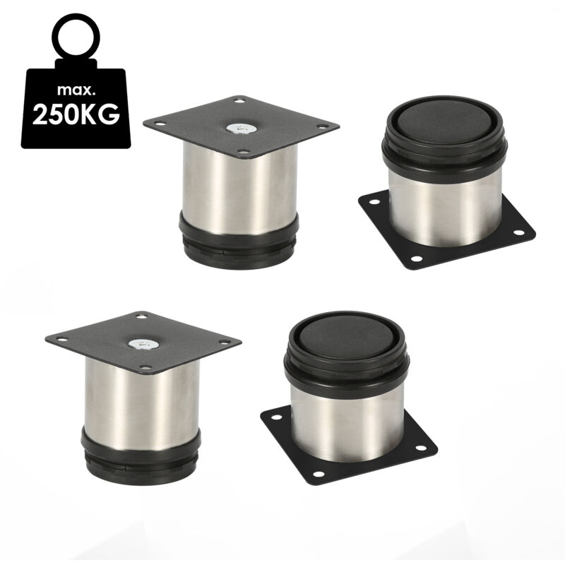 TolleTour Lot de 8 Pieds de meubles ajustable ±15mm base ronde Moderne Pieds de Armoire pour Table Hauteur 50mm Inox