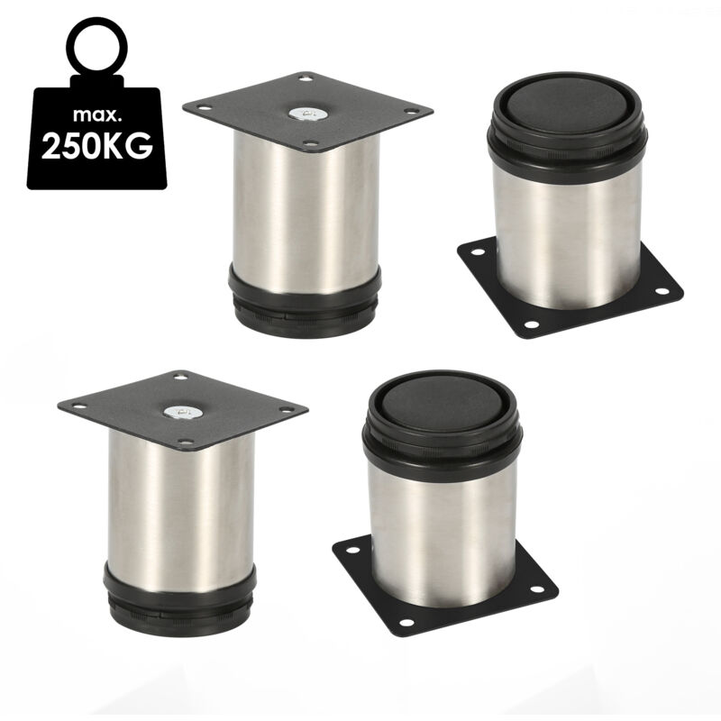 Tolletour - Lot de 4 Pieds de meubles ajustable ±15mm base ronde Moderne Pieds de Armoire pour Table Hauteur 80mm Inox