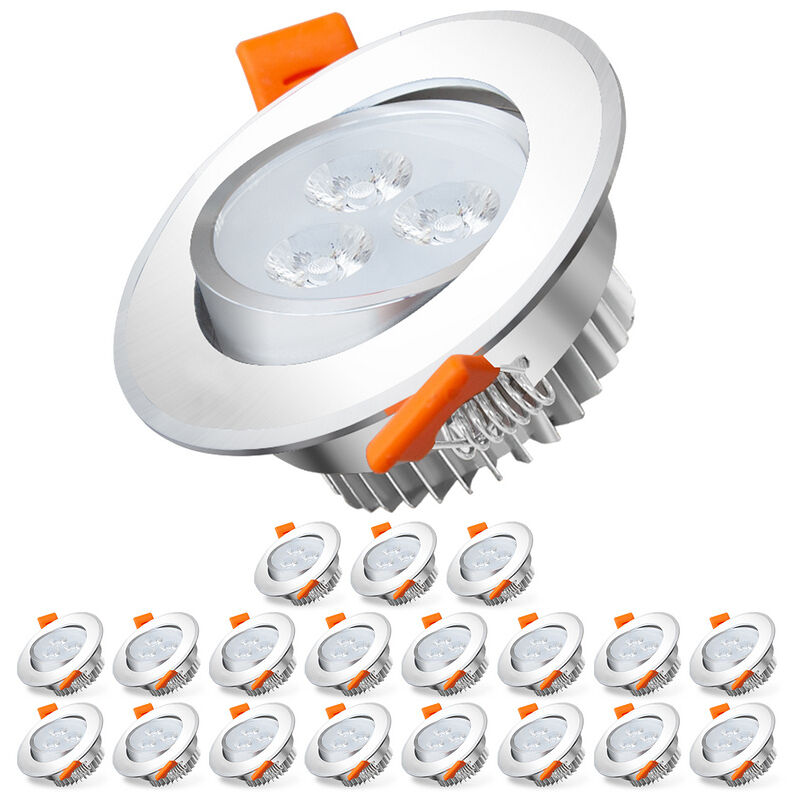 Lot de 20 Spots led Encastrables Spot Encastrable led 3W Equ. 25W Température de Couleur: Blanc Froid 6000K - Tolletour