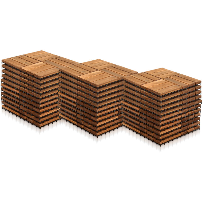 TolleTour Lot de 33 dalles en bois d'acacia 3m² classique résistant aux intempéries 30x30x2.4cm