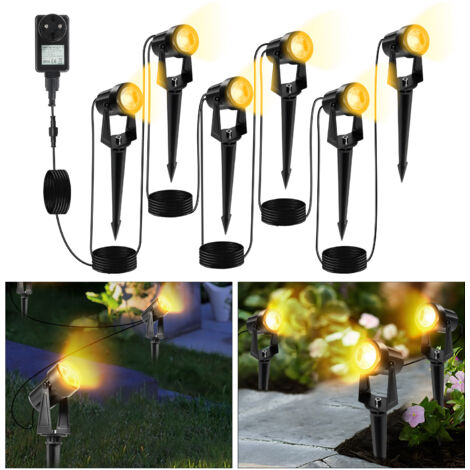 TolleTour Lot de 6 Projecteur de jardin à LED avec piquet de terre, spots de jardin avec prise étanche IP65 blanc chaud