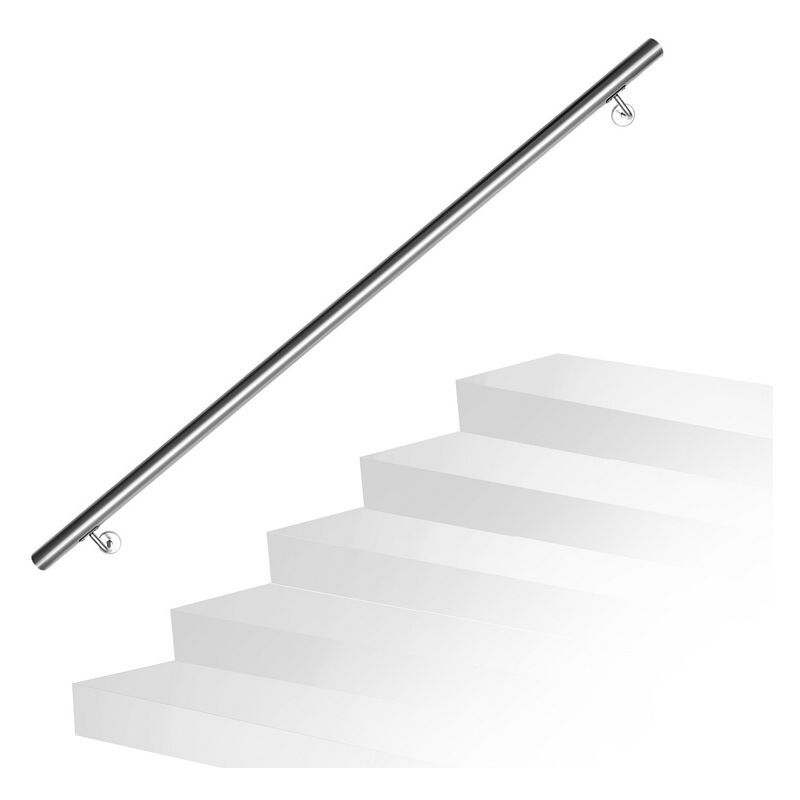 Tolletour - Main courante en acier inoxydable Rampe d'escalier Support mural Rambarde Dispositif de fixation Escaliers Acier affiné 150cm