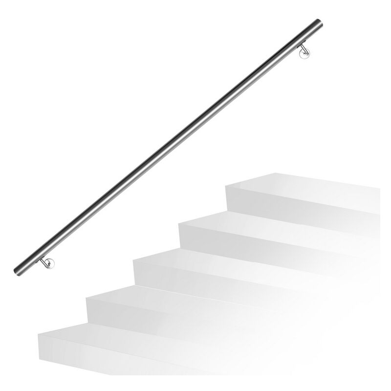 Tolletour - Main courante en acier inoxydable Rampe d'escalier Support mural Rambarde Dispositif de fixation Escaliers Acier affiné 160cm