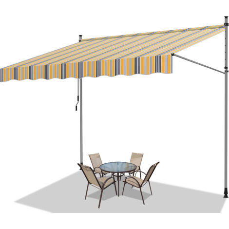TolleTour Markise Klemmmarkise Balkonmarkise Gelb Blau mit Handkurbel ohne Bohren Sonnenschutz UV-Schutz und wasserfestund höhenverstellbar 350cm
