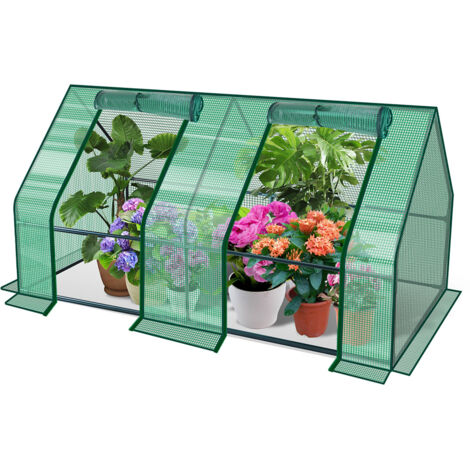 TolleTour Mini serre de jardin 180x90x90cm vert - avec 2 portes zippées enroulables - bâche PE renforcée 130g/m²